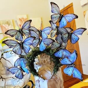 Blue Morpho Butterfly Headdress OOAK Handmade Photoshoot Maternity Fantasy